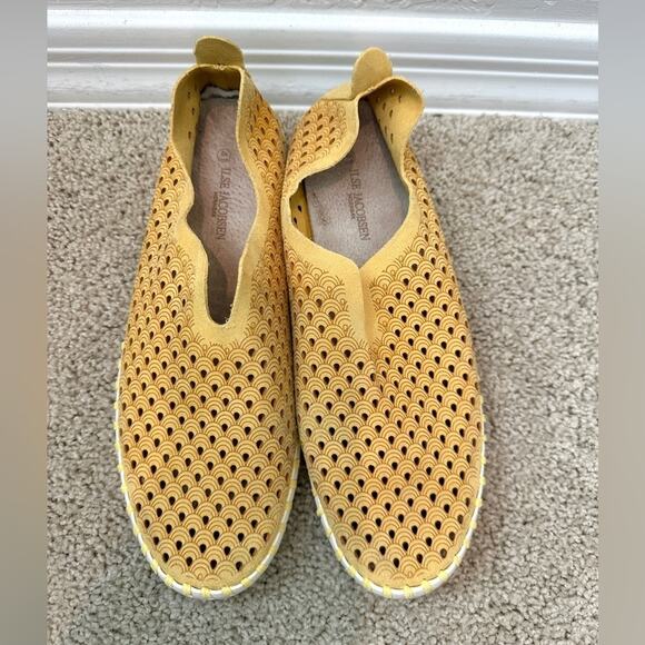 ILSE JACOBSEN | Yellow Perforated Leather Flats Shoes | Size 41 (US 10–10.5) - Picture 5 of 9